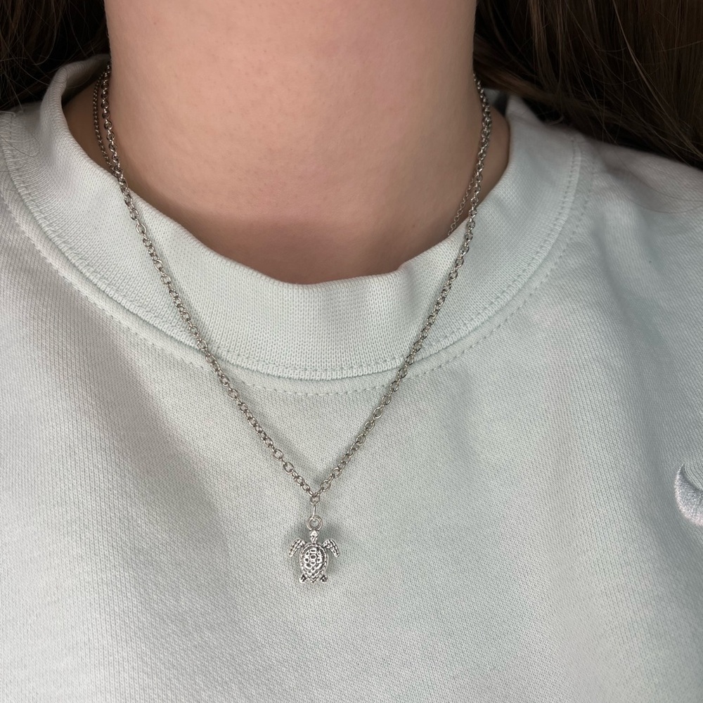 16in dainty silver sea turtle necklace
